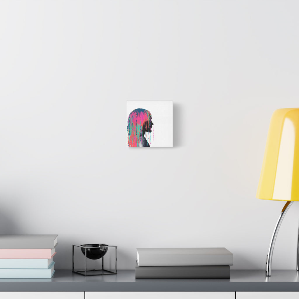 'Discovery' - Neon Drip Girl Acrylic Paint Print (Matte Canvas Wall Art) — Colorful Female Silhouette, Modern Pop Art Décor