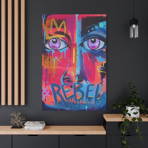 'Rebel'- Hand Painted (Print) Rebel Pop Art Face Matte Stretched Canvas
