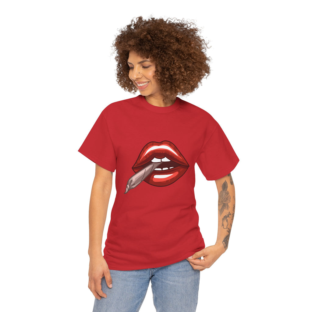 Graphic Tee — Red Lips Smoking Joint Design