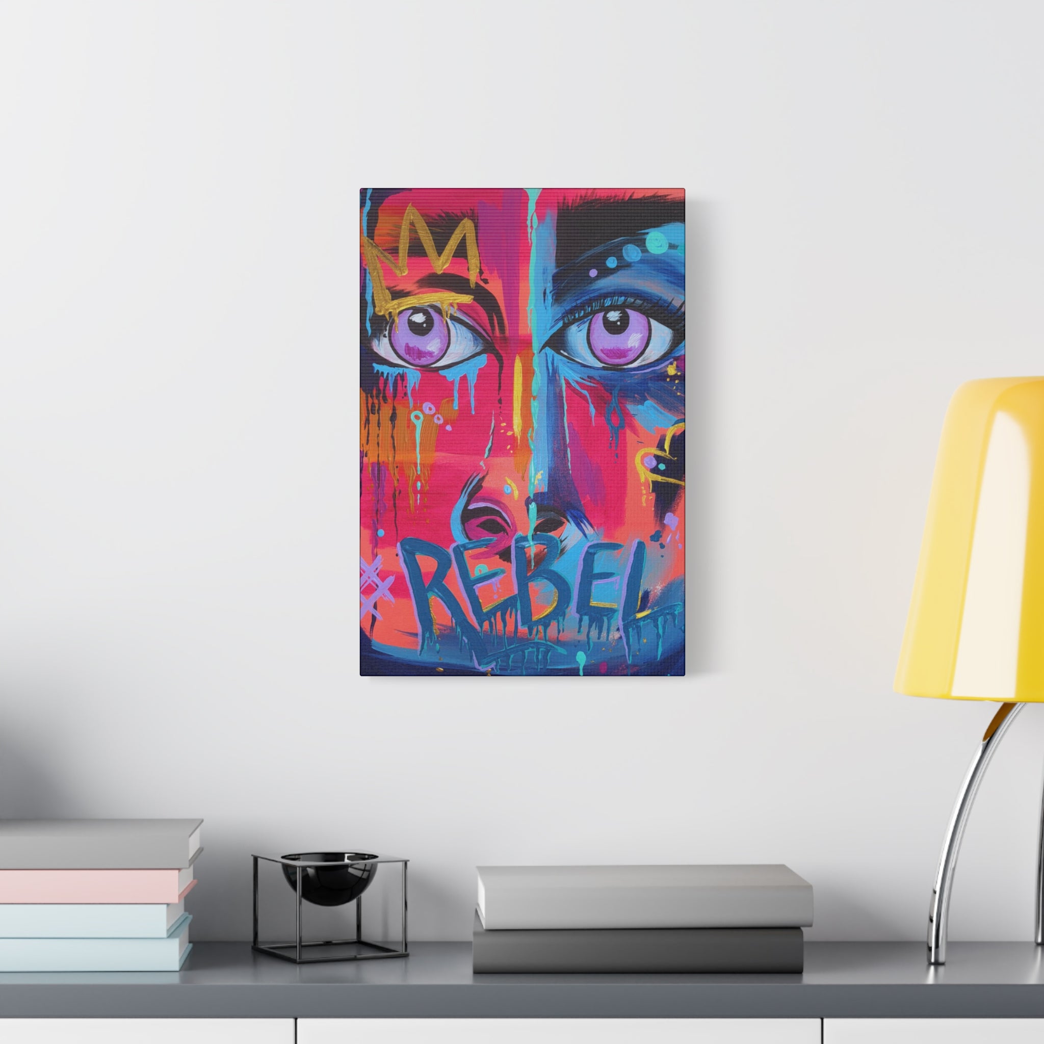 'Rebel'- Hand Painted (Print) Rebel Pop Art Face Matte Stretched Canvas