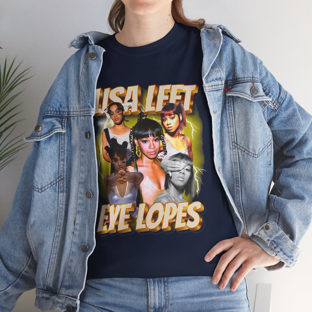 Lisa Left Eye Lopes Graphic Tee — Retro Collage Photo Design with 'Lisa Left Eve Lopes' Text