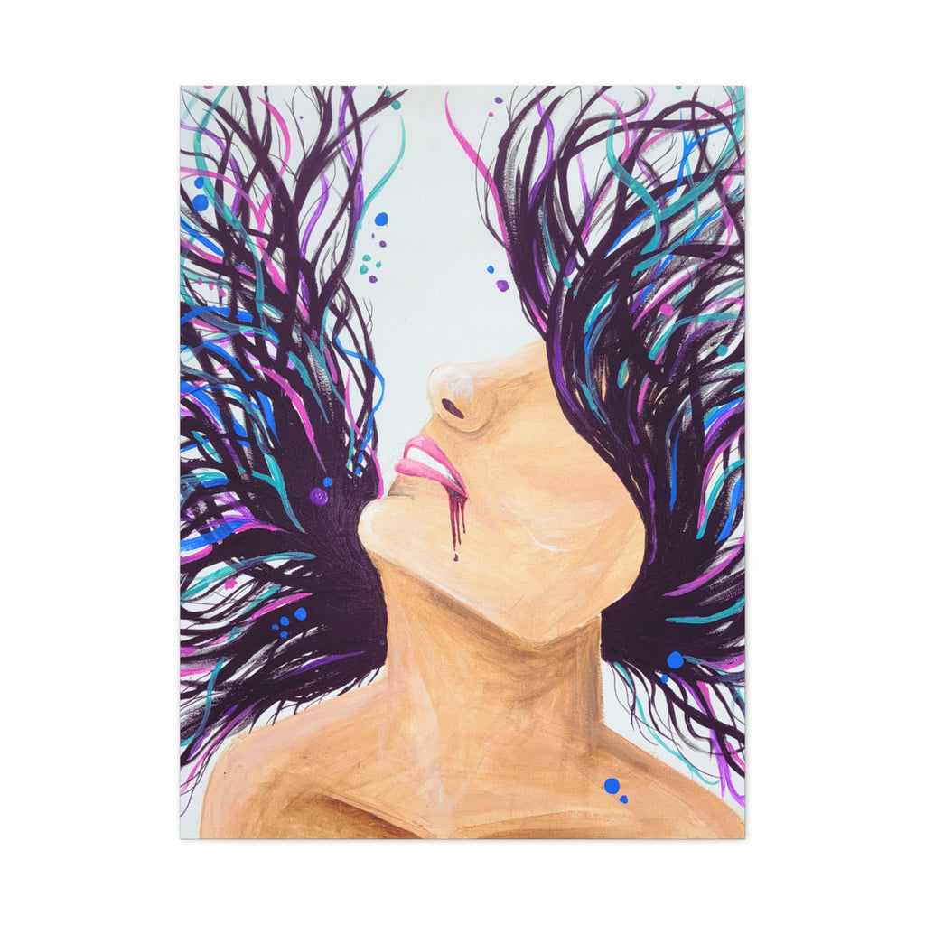 'Wild' - Surreal Woman with Flowing Hair Matte Canvas Wall Art
