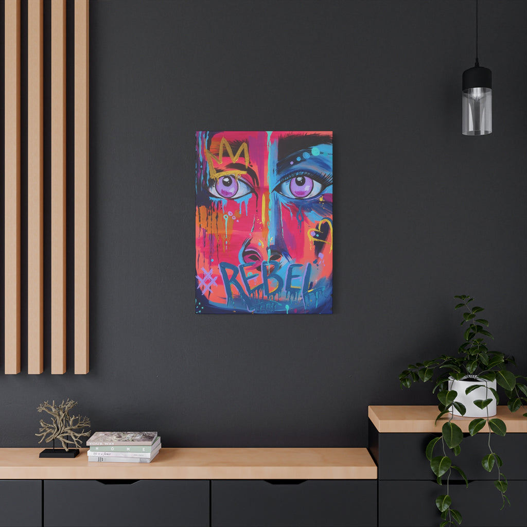 'Rebel'- Hand Painted (Print) Rebel Pop Art Face Matte Stretched Canvas
