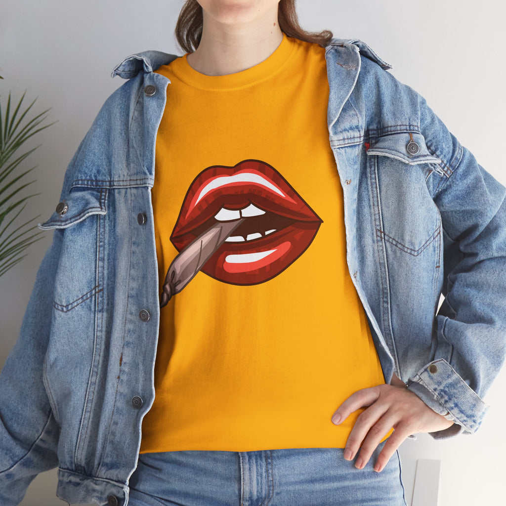 Graphic Tee — Red Lips Smoking Joint Design