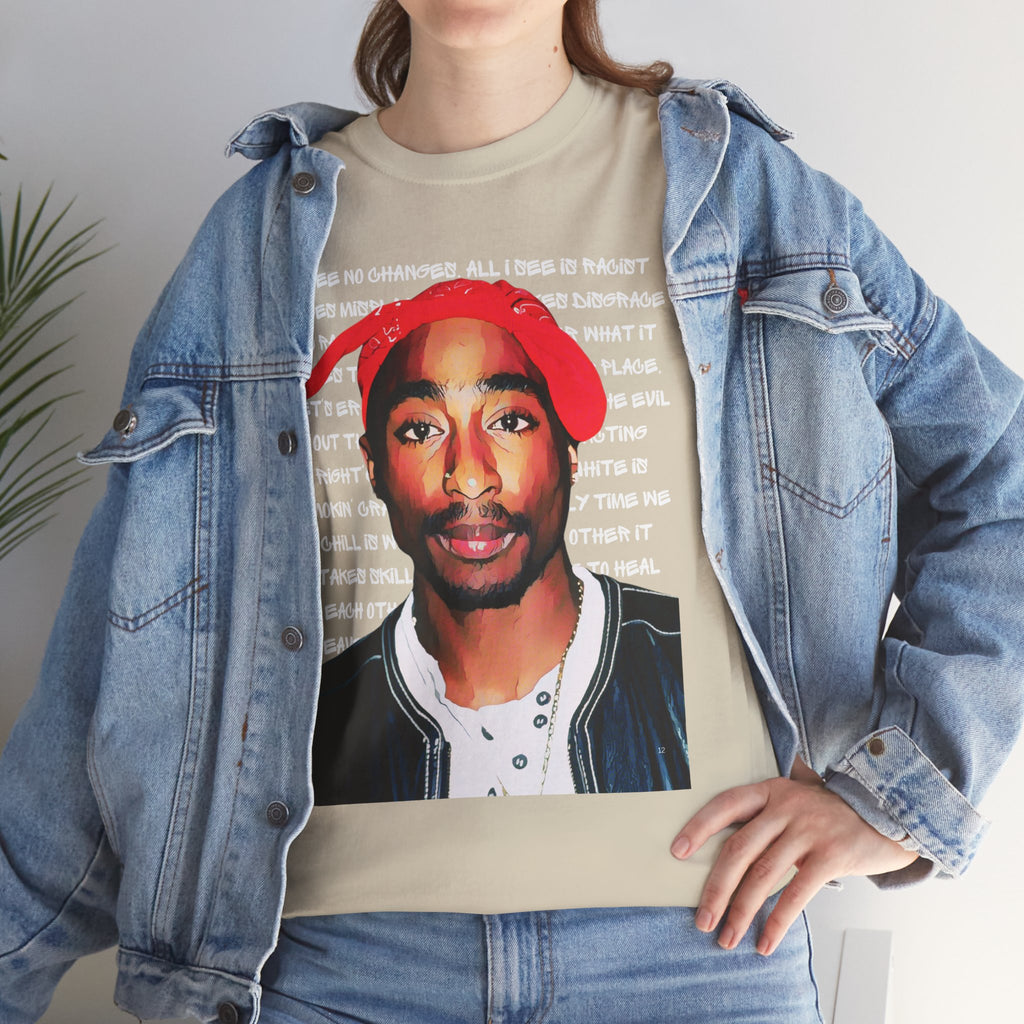 Pac Cartoon Graphic Tee with Changes Lyrics Text — Retro Streetwear T-Shirt