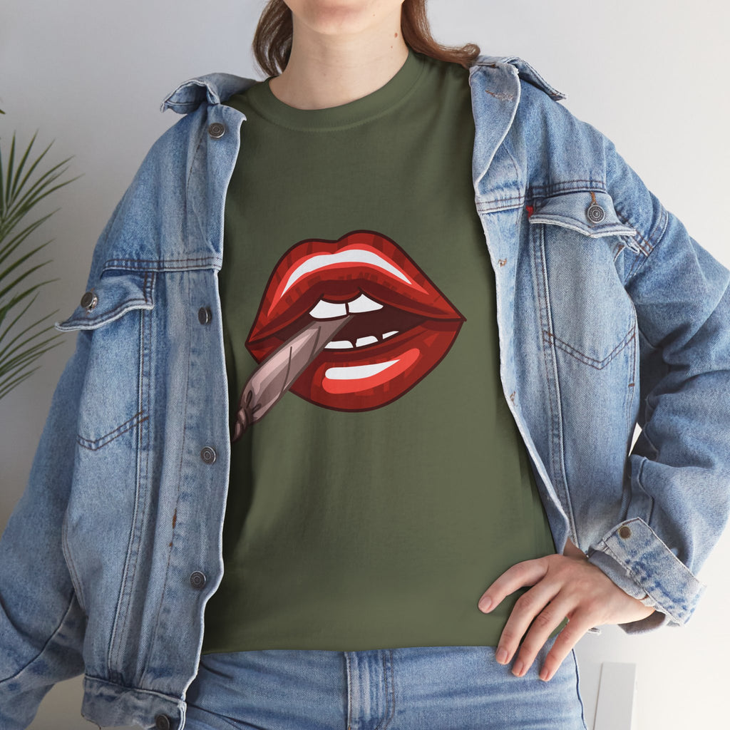 Graphic Tee — Red Lips Smoking Joint Design