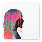 'Discovery' - Neon Drip Girl Acrylic Paint Print (Matte Canvas Wall Art) — Colorful Female Silhouette, Modern Pop Art Décor