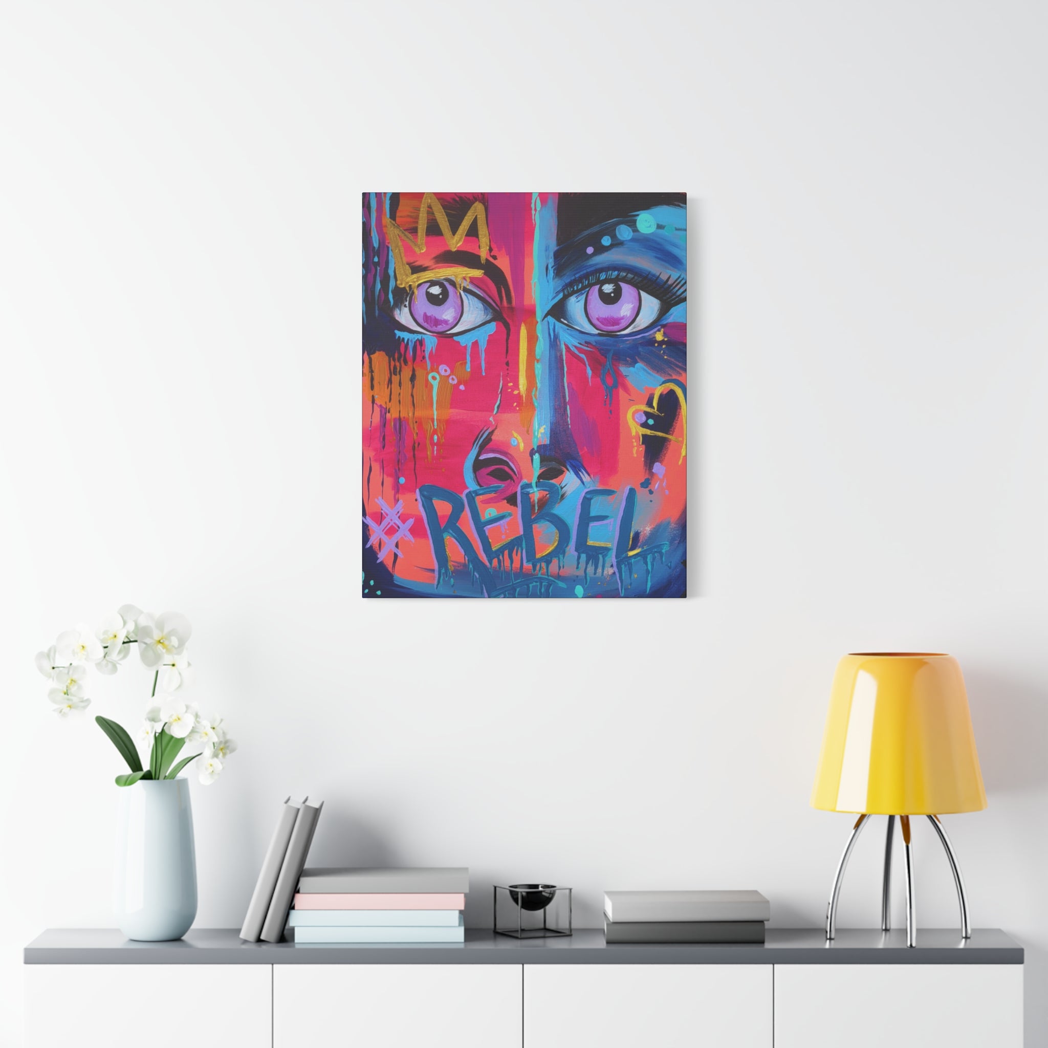 'Rebel'- Hand Painted (Print) Rebel Pop Art Face Matte Stretched Canvas