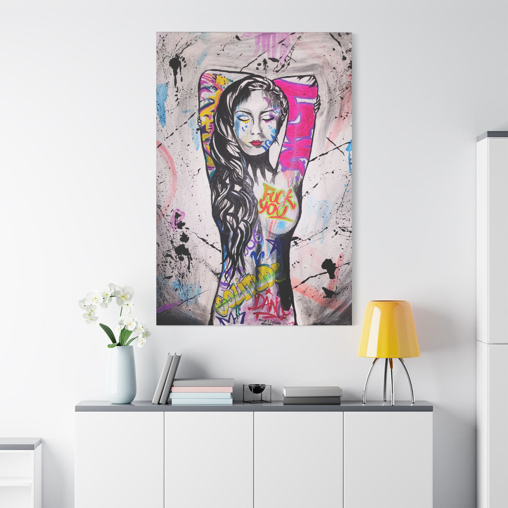 'Unlearnt' - Graffiti Portrait Matte Canvas Print — Urban Street Art Woman