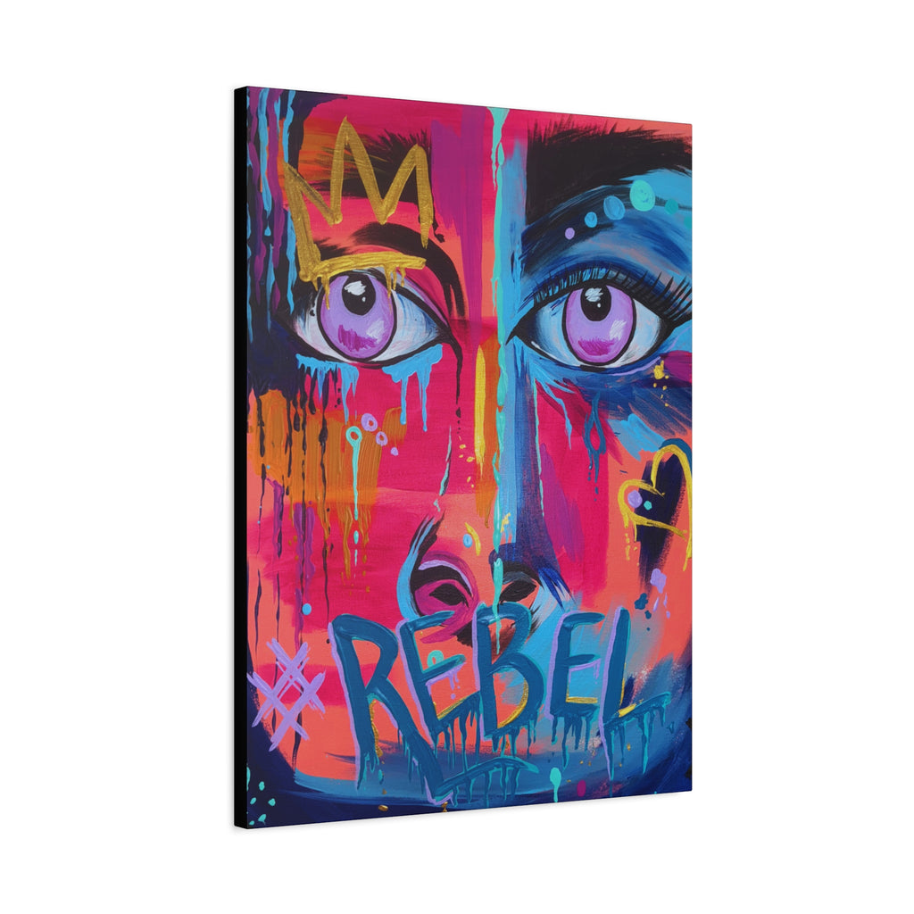 'Rebel'- Hand Painted (Print) Rebel Pop Art Face Matte Stretched Canvas