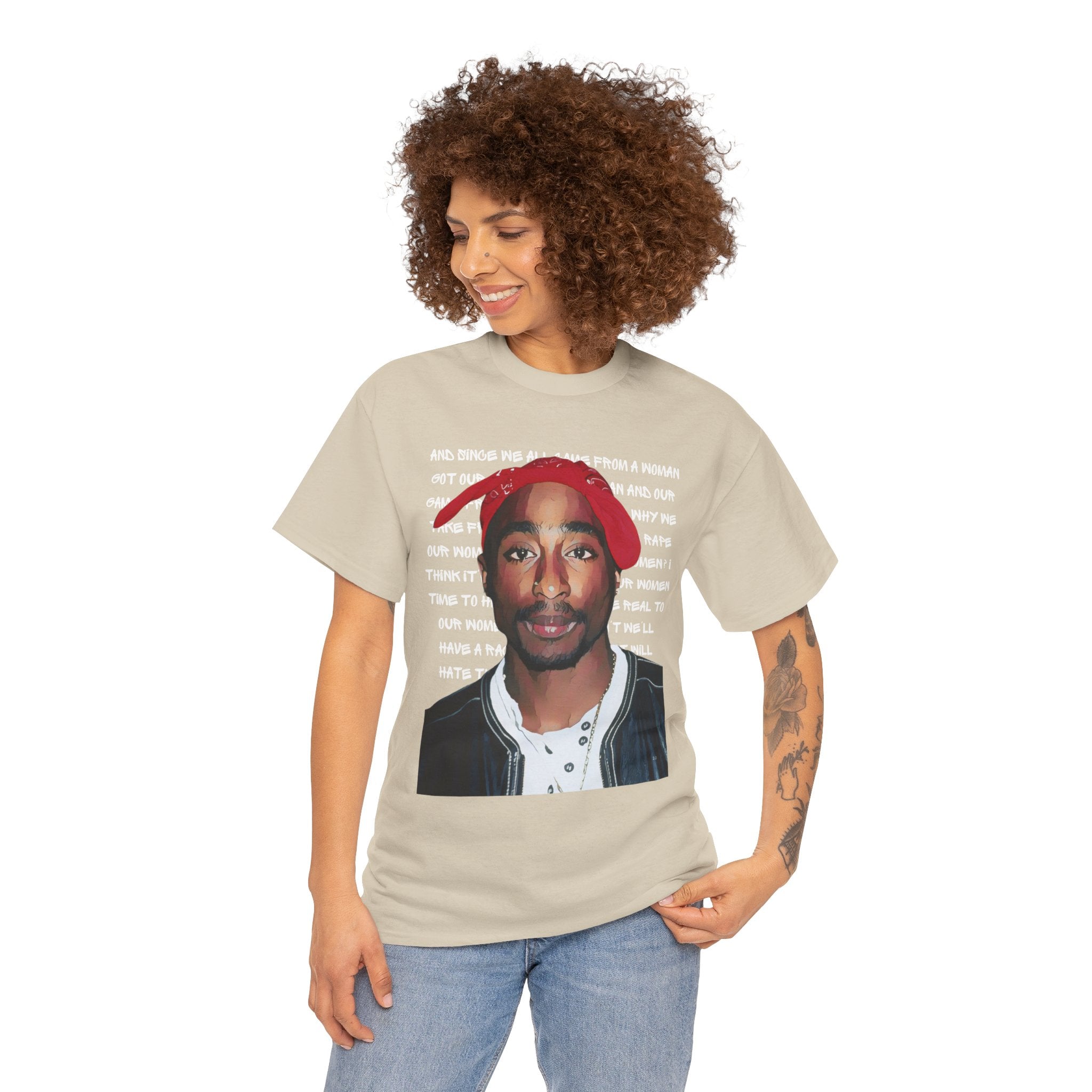 Pac Graphic Photo Tee with Keep Your Head Up Lyrics Text