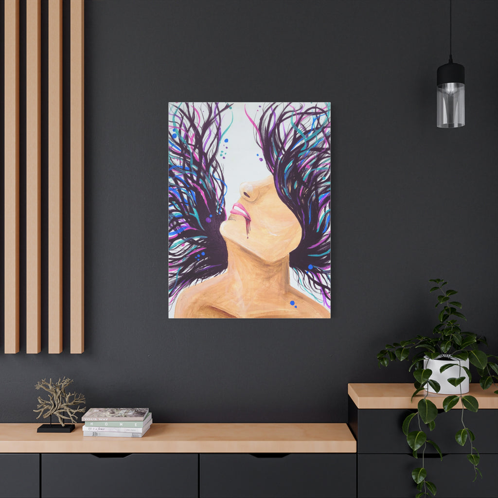 'Wild' - Surreal Woman with Flowing Hair Matte Canvas Wall Art