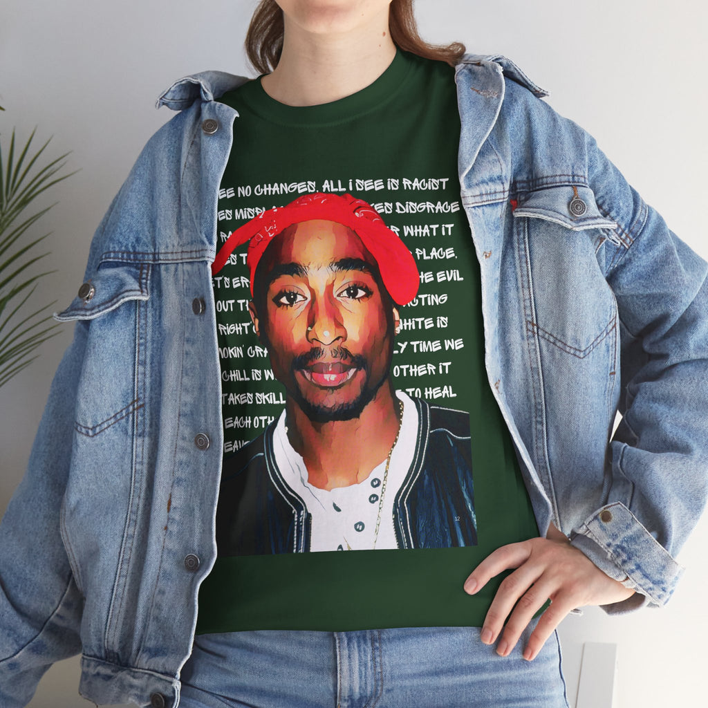 Pac Cartoon Graphic Tee with Changes Lyrics Text — Retro Streetwear T-Shirt