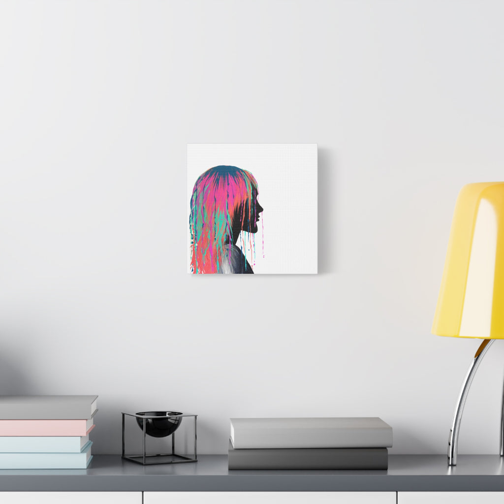 'Discovery' - Neon Drip Girl Acrylic Paint Print (Matte Canvas Wall Art) — Colorful Female Silhouette, Modern Pop Art Décor