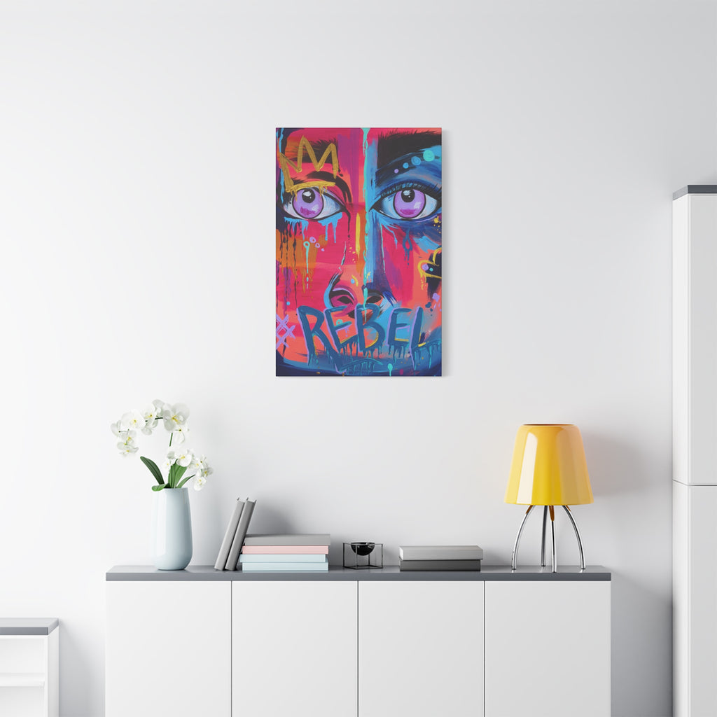 'Rebel'- Hand Painted (Print) Rebel Pop Art Face Matte Stretched Canvas