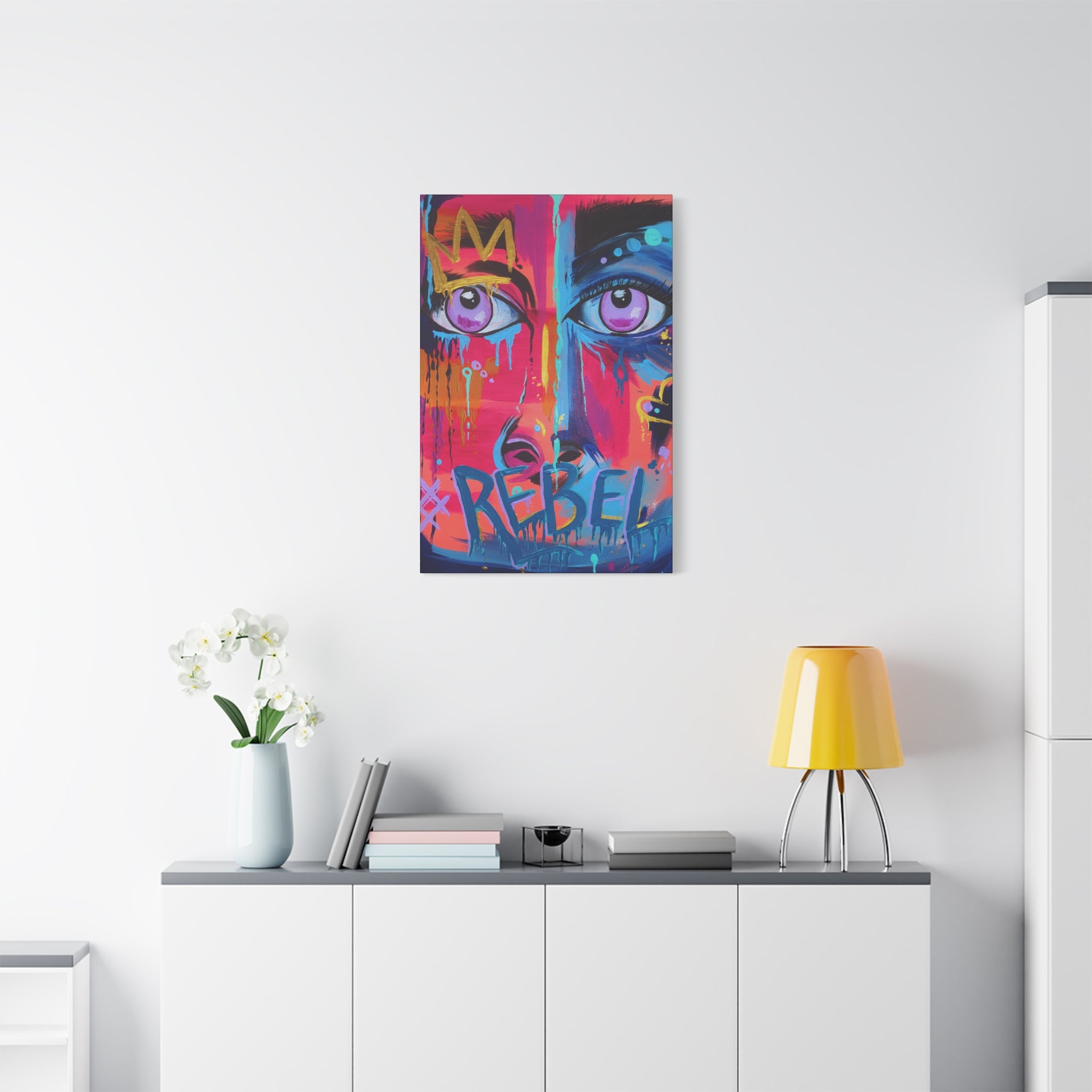 'Rebel'- Hand Painted (Print) Rebel Pop Art Face Matte Stretched Canvas