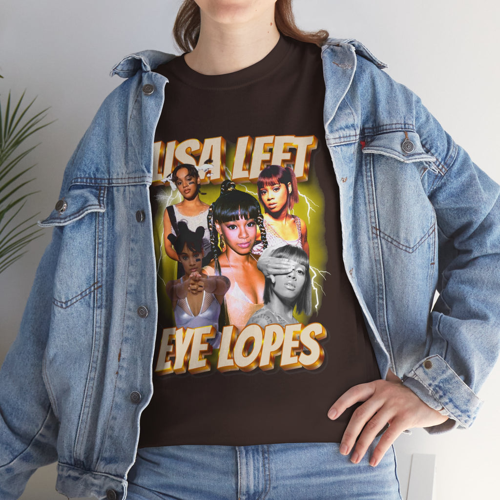 Lisa Left Eye Lopes Graphic Tee — Retro Collage Photo Design with 'Lisa Left Eve Lopes' Text