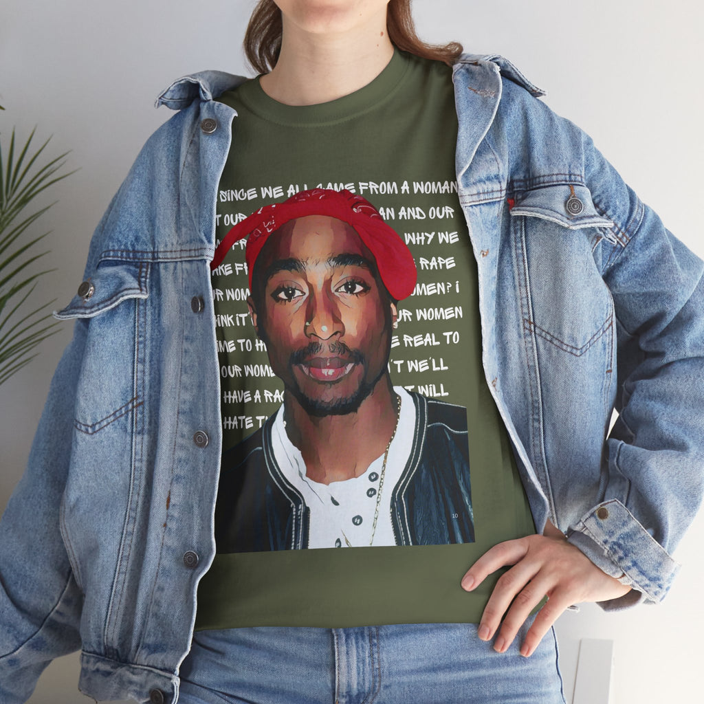 Pac Graphic Photo Tee with Keep Your Head Up Lyrics Text