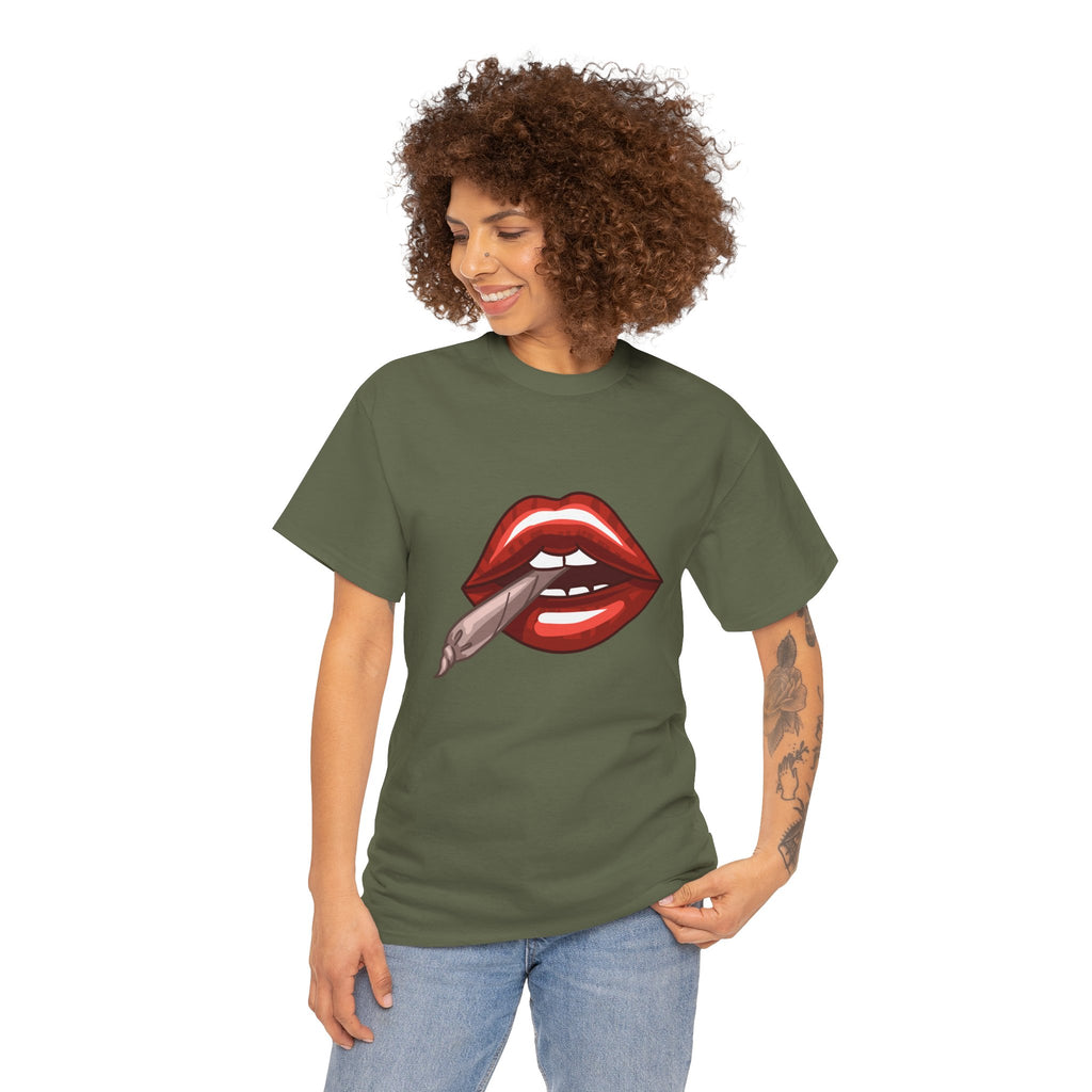 Graphic Tee — Red Lips Smoking Joint Design