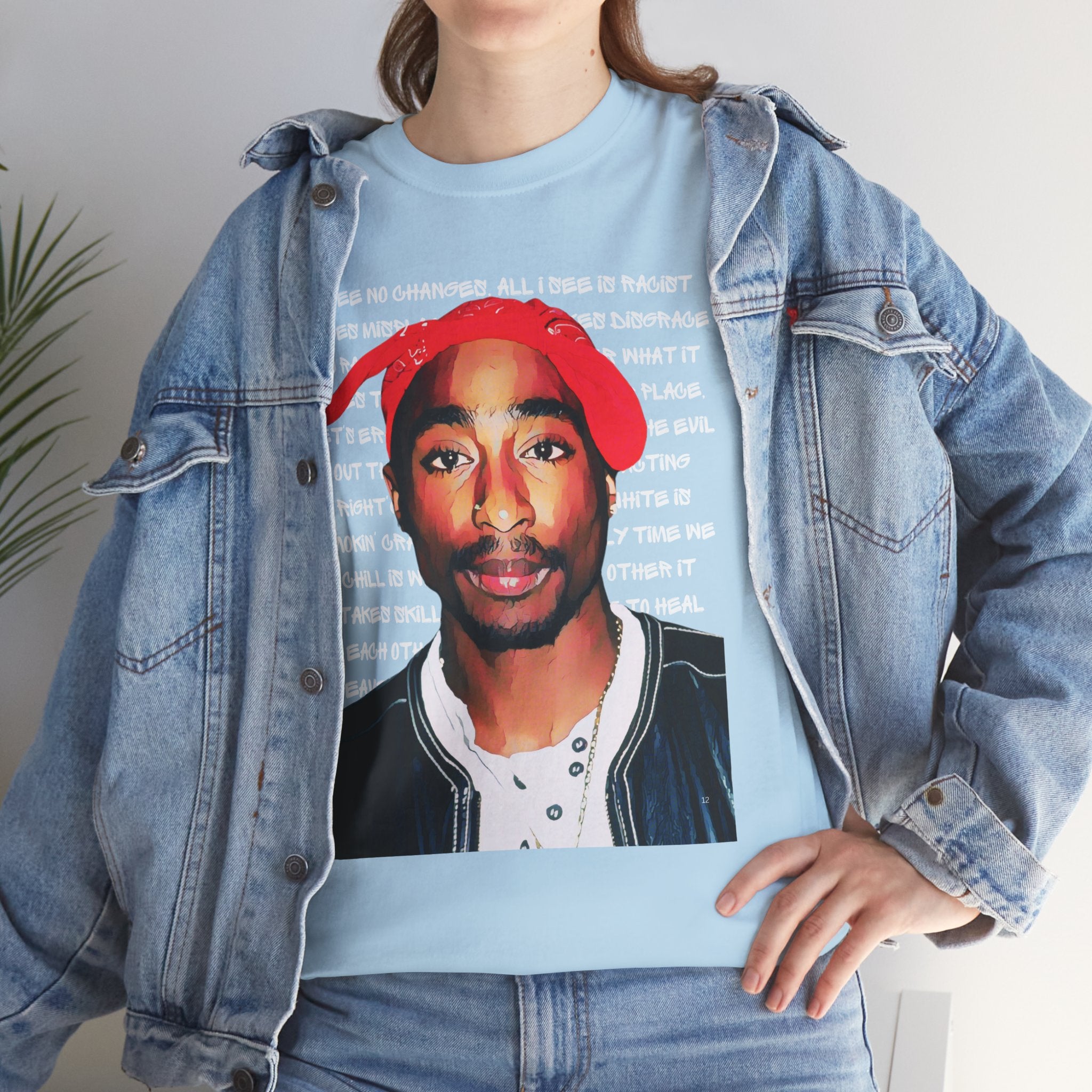 Pac Cartoon Graphic Tee with Changes Lyrics Text — Retro Streetwear T-Shirt