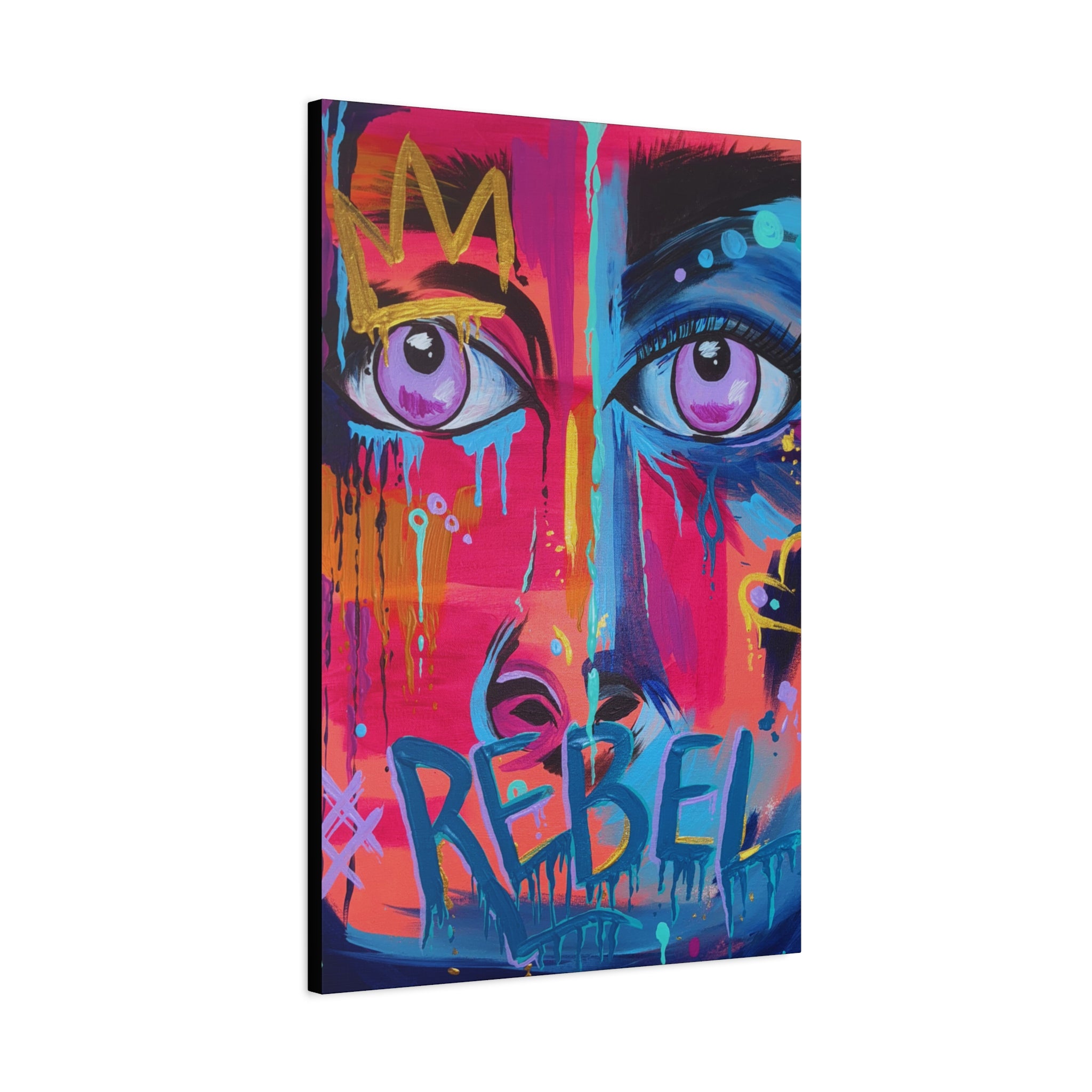'Rebel'- Hand Painted (Print) Rebel Pop Art Face Matte Stretched Canvas