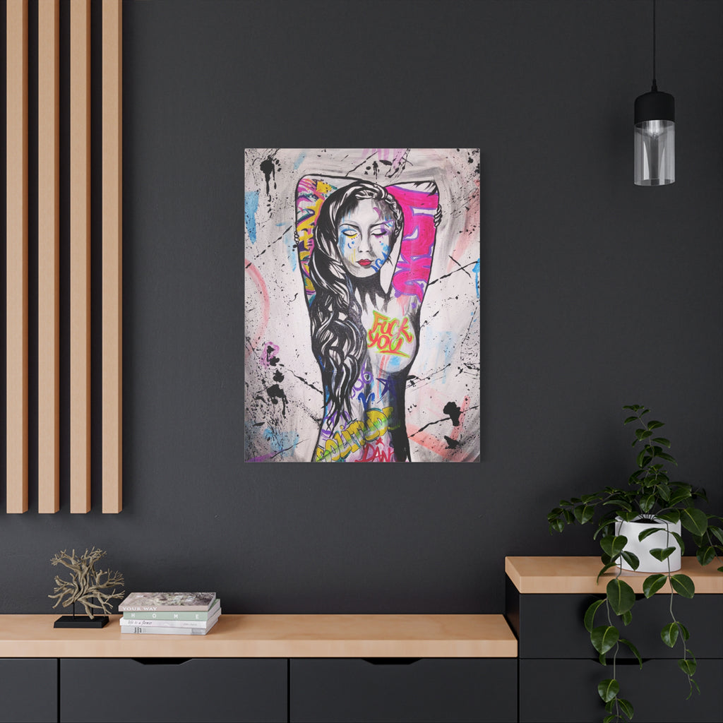 'Unlearnt' - Graffiti Portrait Matte Canvas Print — Urban Street Art Woman