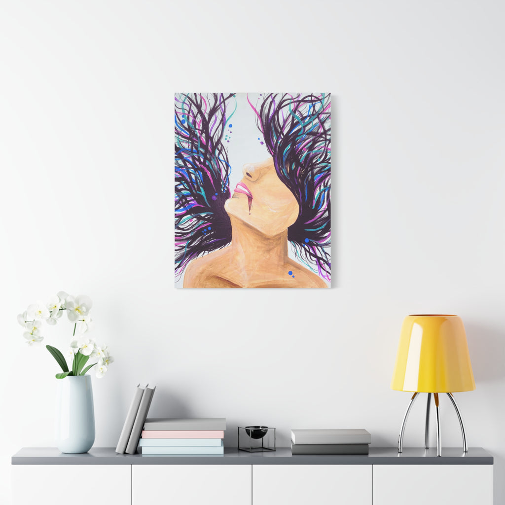 'Wild' - Surreal Woman with Flowing Hair Matte Canvas Wall Art
