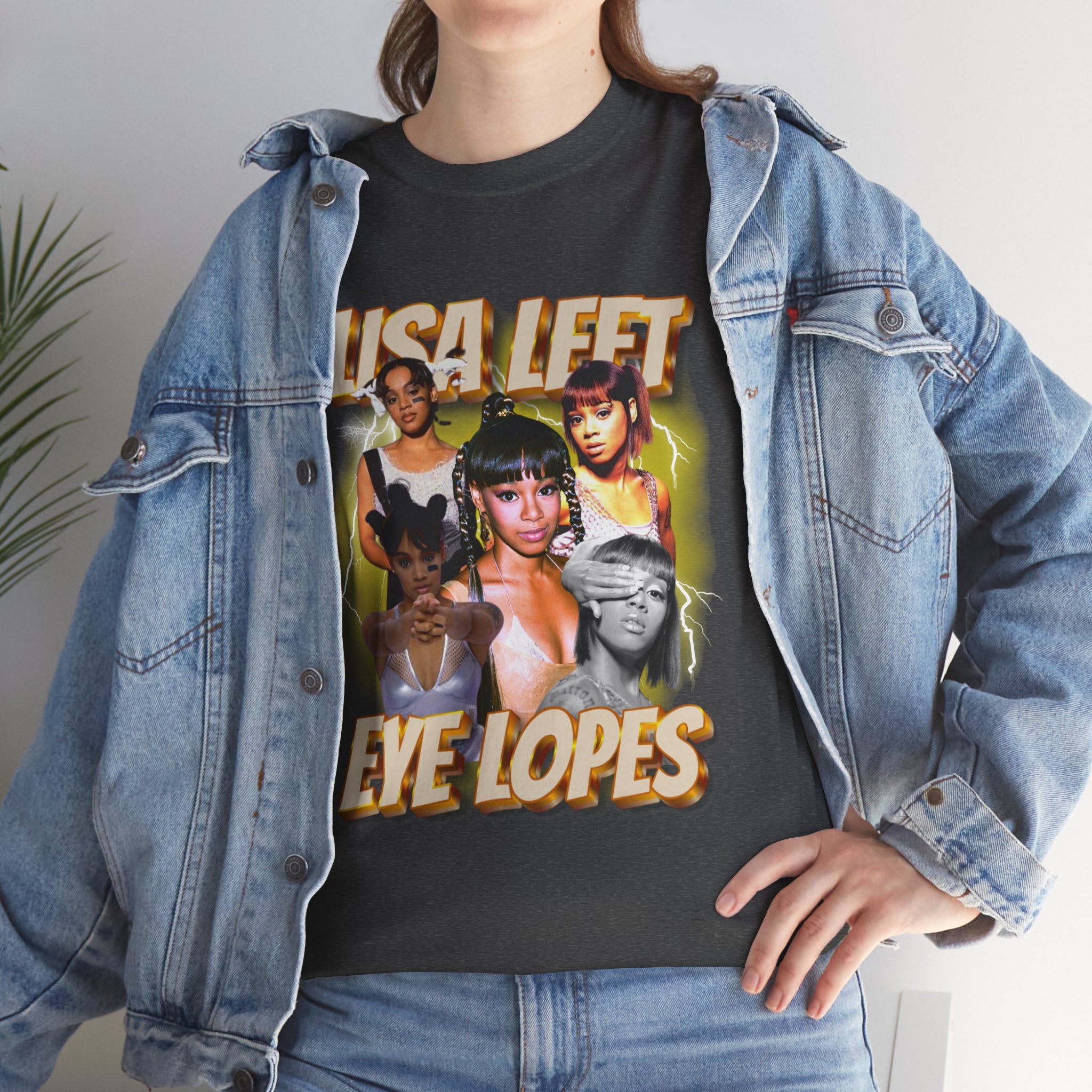 Lisa Left Eye Lopes Graphic Tee — Retro Collage Photo Design with 'Lisa Left Eve Lopes' Text