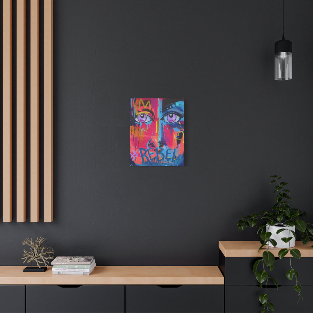 'Rebel'- Hand Painted (Print) Rebel Pop Art Face Matte Stretched Canvas