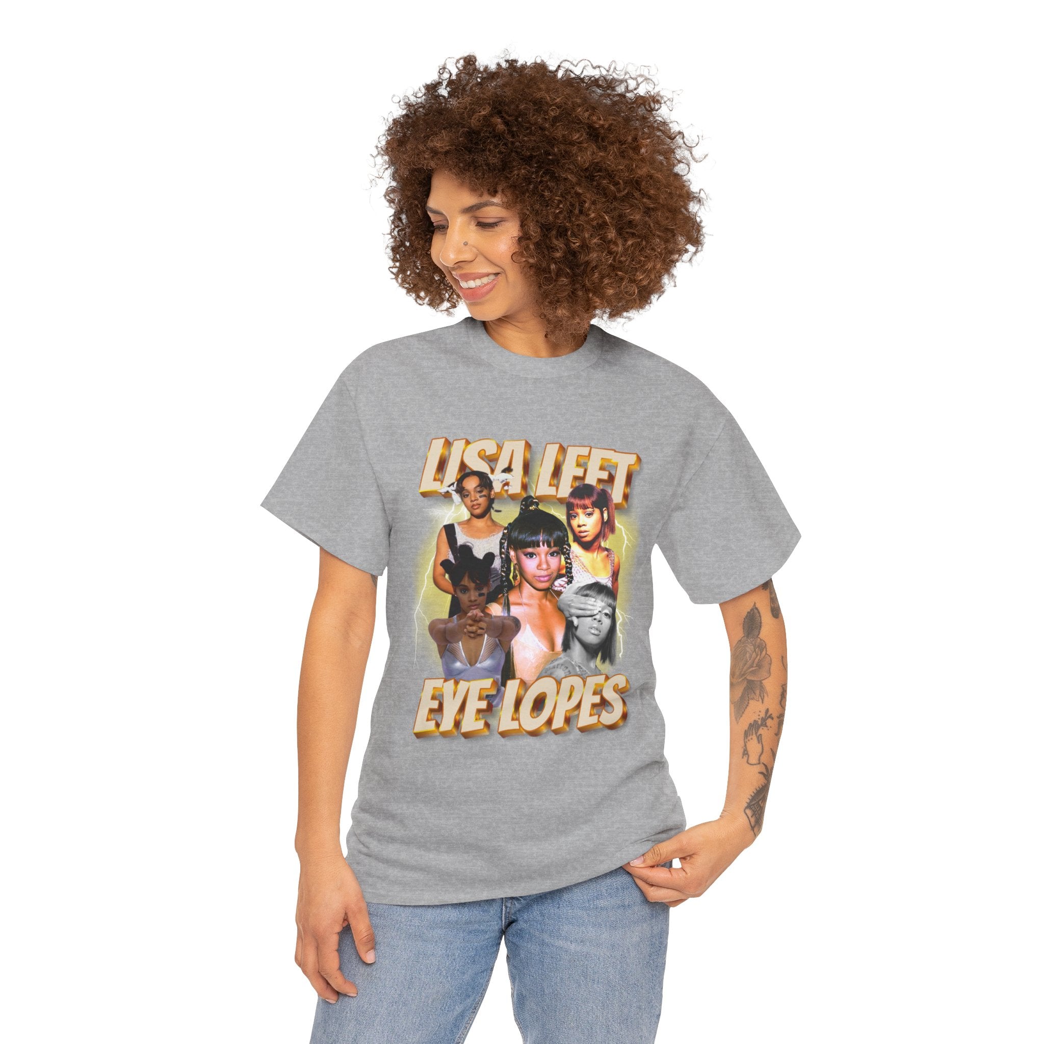 Lisa Left Eye Lopes Graphic Tee — Retro Collage Photo Design with 'Lisa Left Eve Lopes' Text