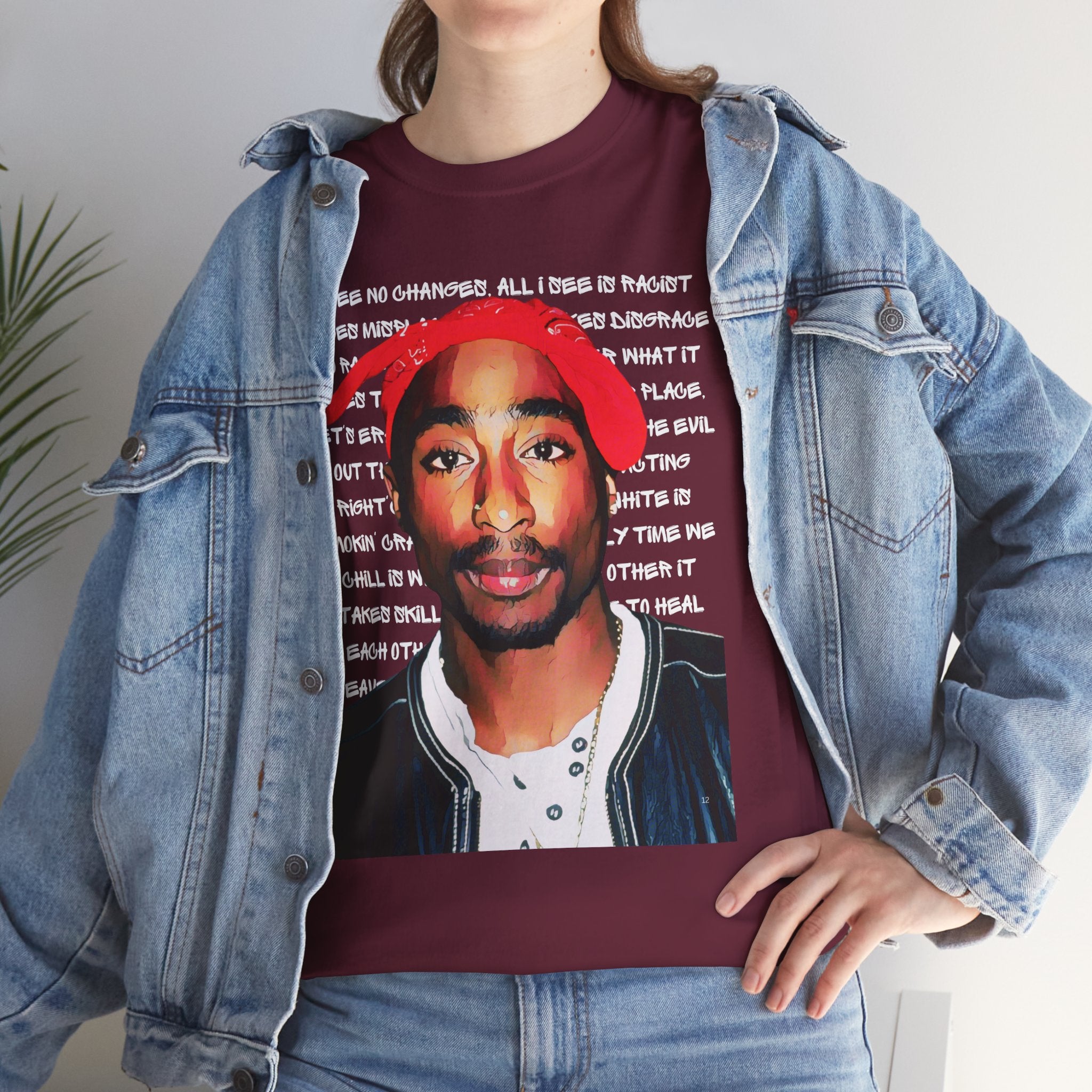 Pac Cartoon Graphic Tee with Changes Lyrics Text — Retro Streetwear T-Shirt