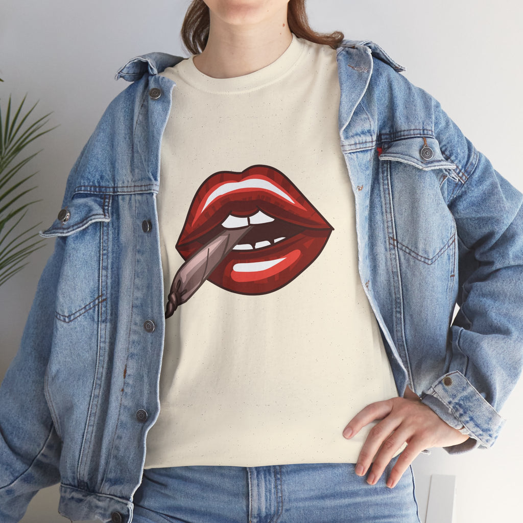 Graphic Tee — Red Lips Smoking Joint Design