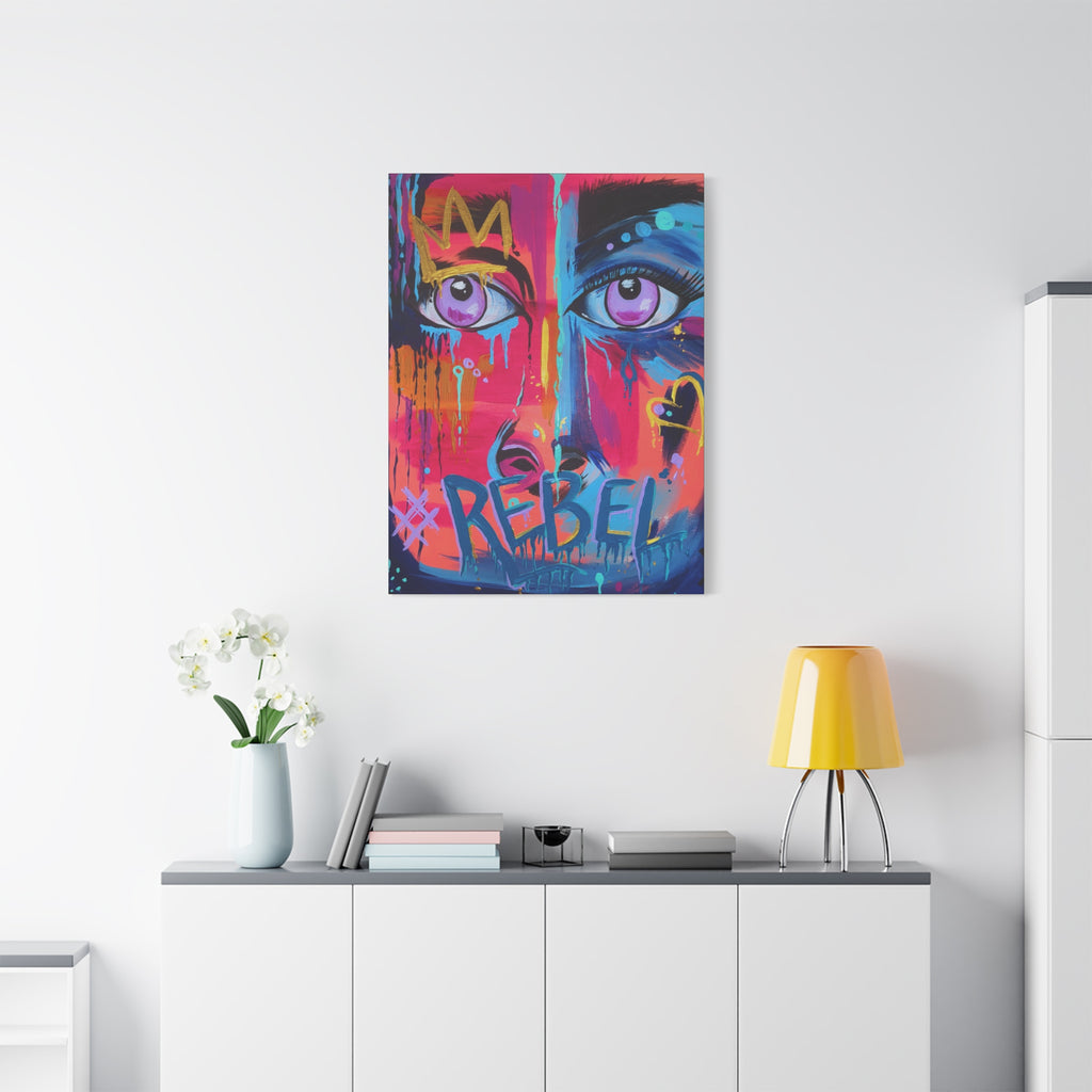 'Rebel'- Hand Painted (Print) Rebel Pop Art Face Matte Stretched Canvas
