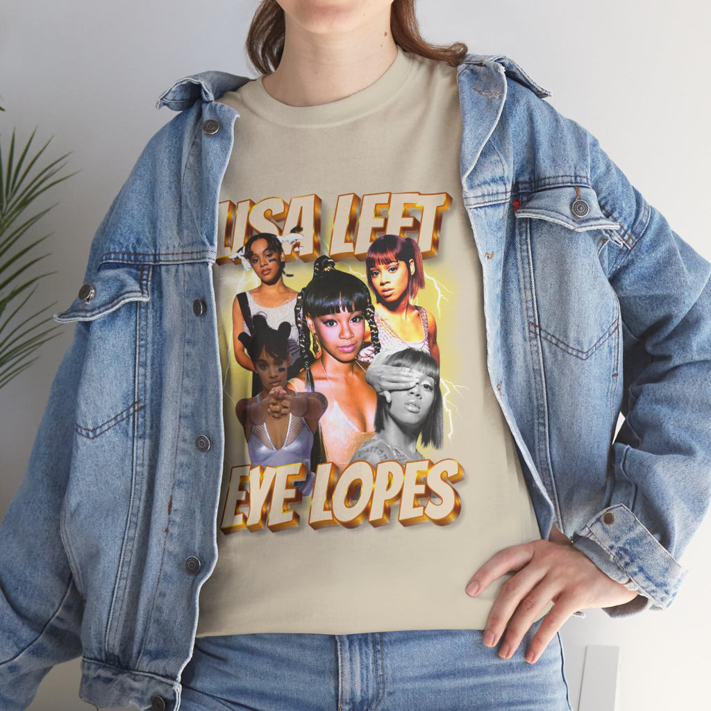 Lisa Left Eye Lopes Graphic Tee — Retro Collage Photo Design with 'Lisa Left Eve Lopes' Text