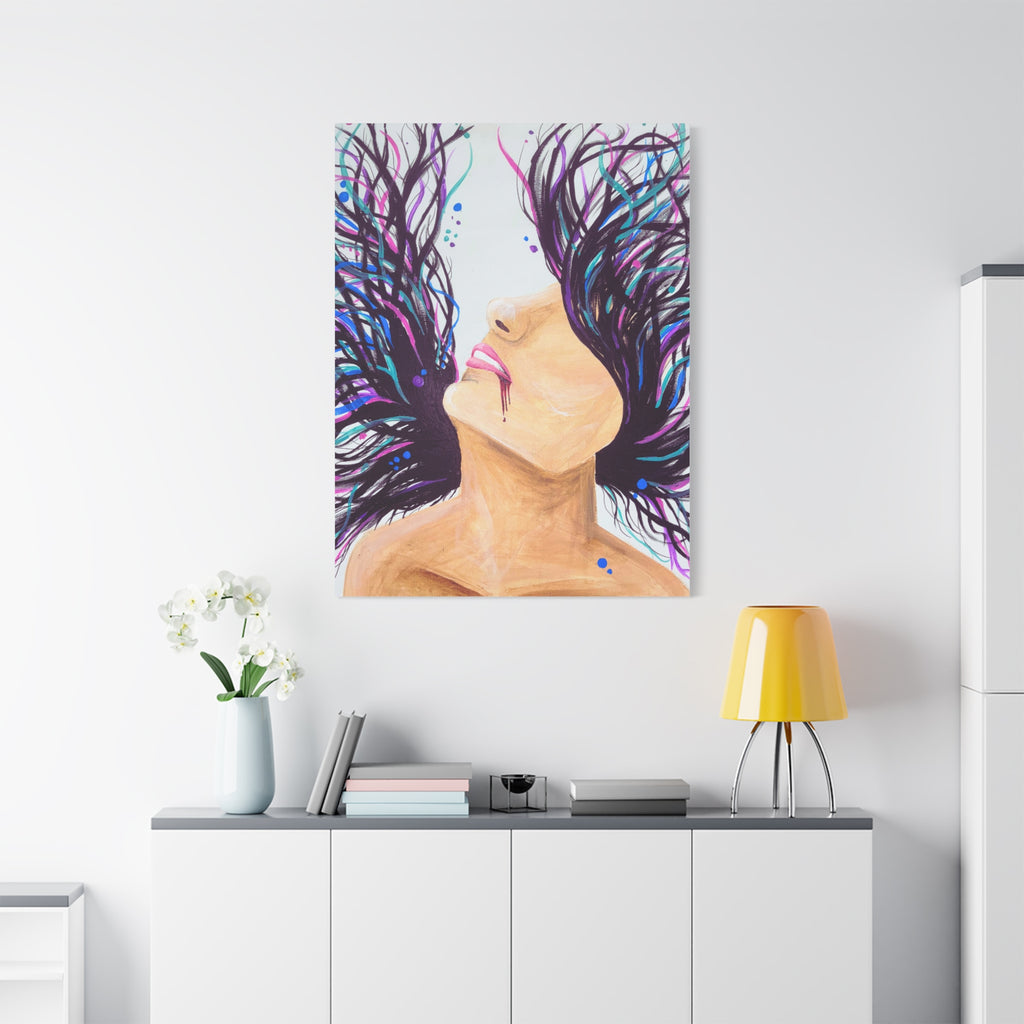 'Wild' - Surreal Woman with Flowing Hair Matte Canvas Wall Art