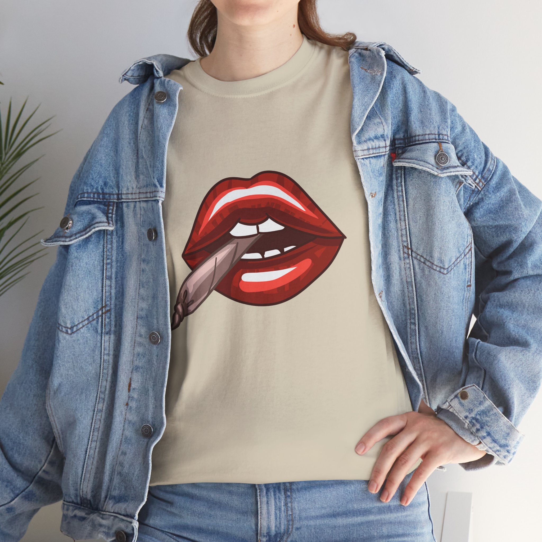 Graphic Tee — Red Lips Smoking Joint Design