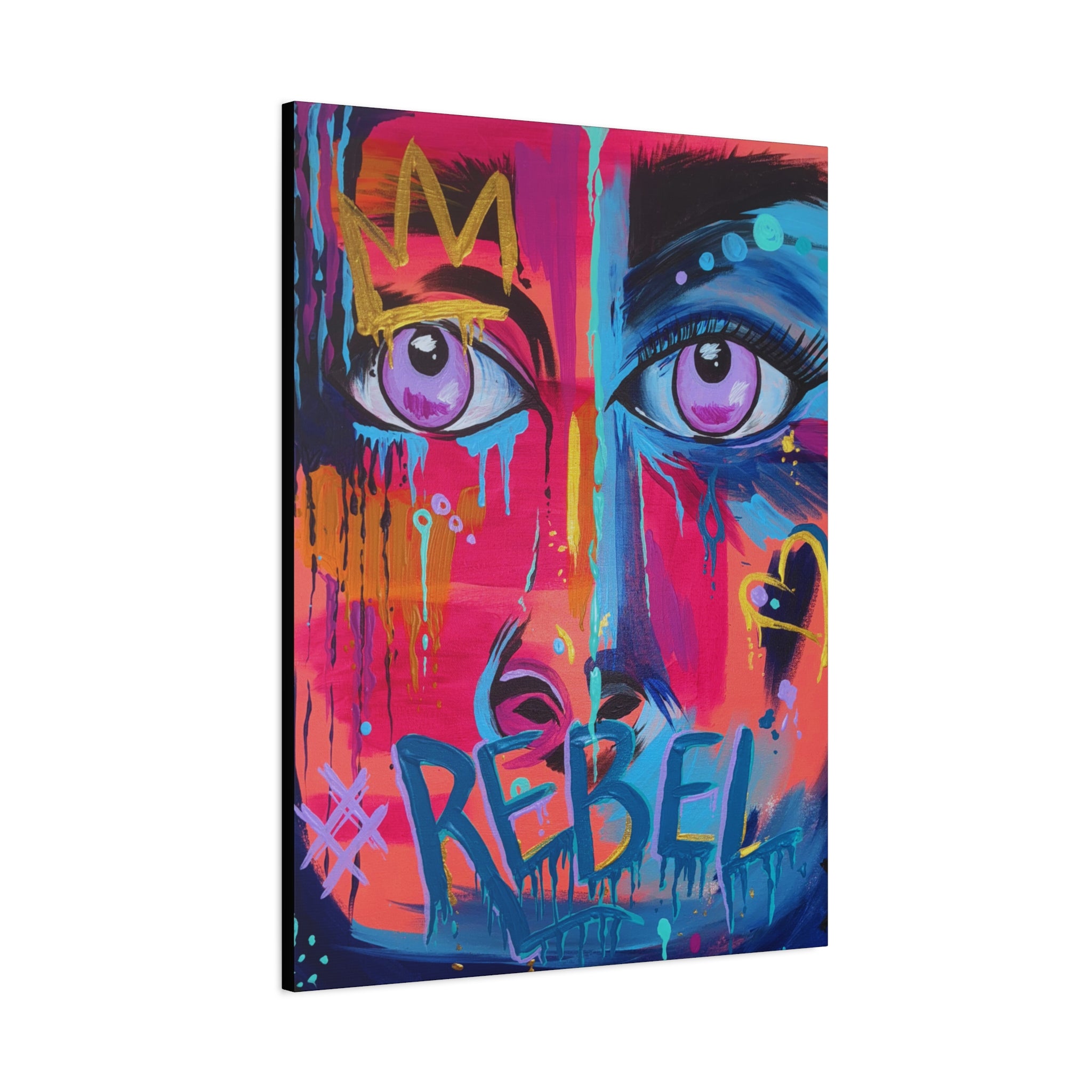 'Rebel'- Hand Painted (Print) Rebel Pop Art Face Matte Stretched Canvas