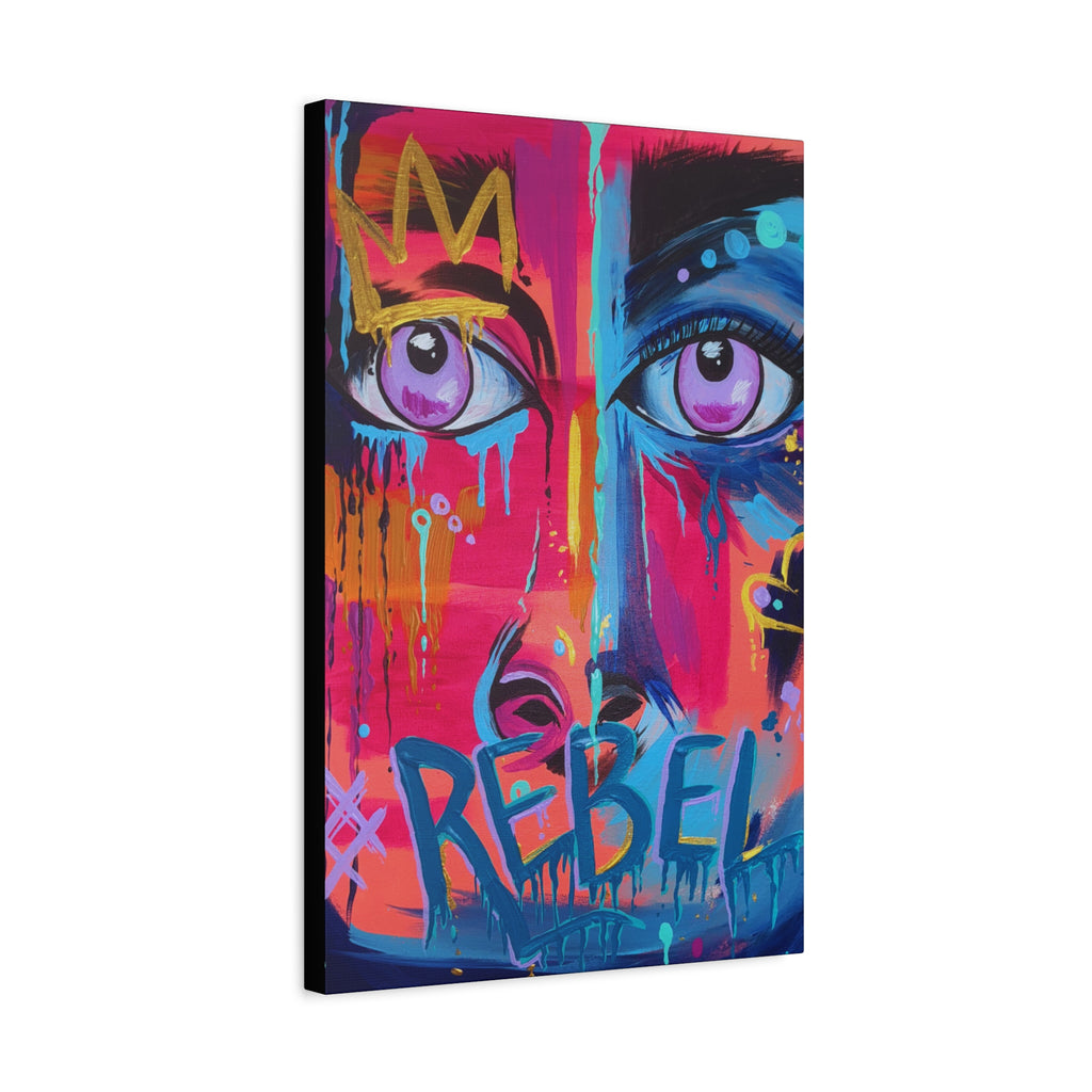 'Rebel'- Hand Painted (Print) Rebel Pop Art Face Matte Stretched Canvas