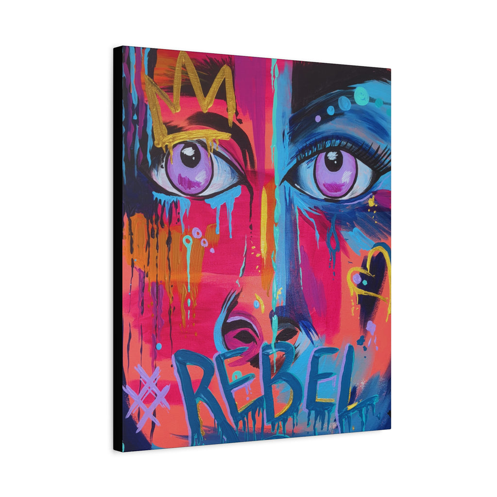 'Rebel'- Hand Painted (Print) Rebel Pop Art Face Matte Stretched Canvas