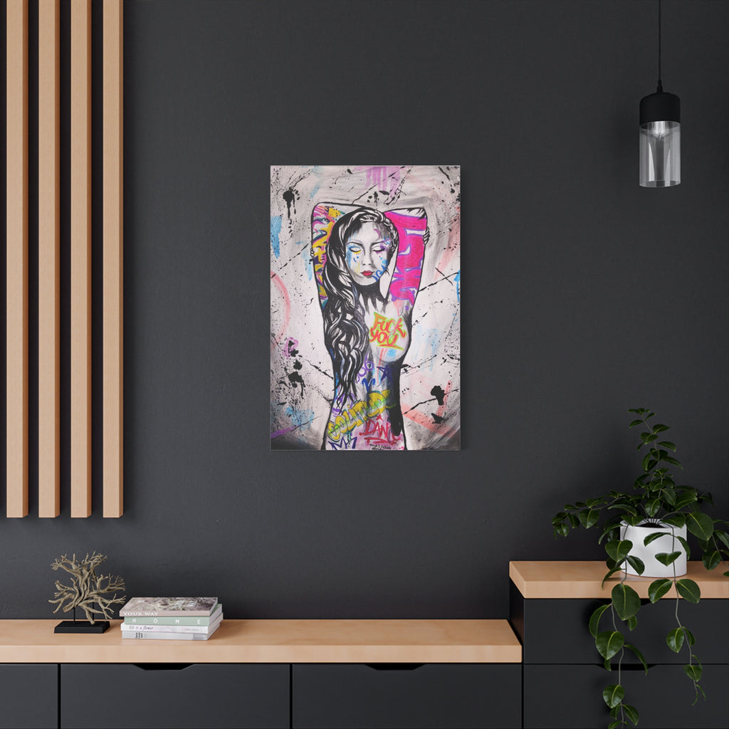 'Unlearnt' - Graffiti Portrait Matte Canvas Print — Urban Street Art Woman