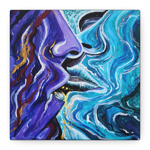 "Unquestionably Found" - Abstract Kiss Canvas Art - Colorful Surreal Couple Portrait, Modern Wall Decor