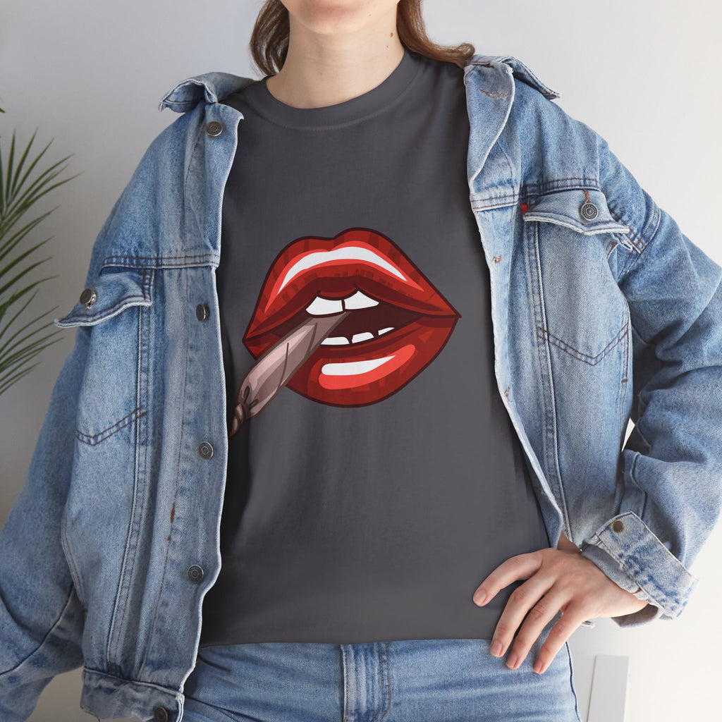 Graphic Tee — Red Lips Smoking Joint Design