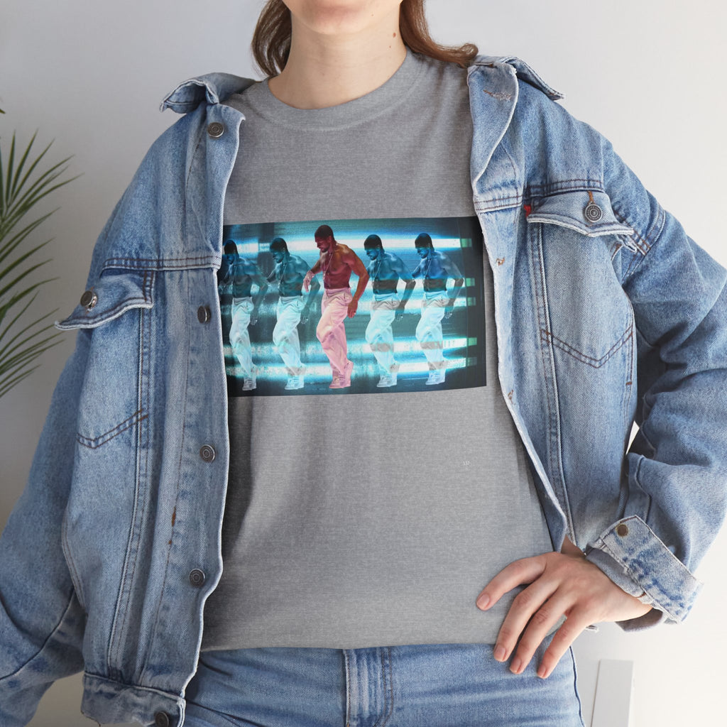 Usher Retro Dance Tee — Glitchy Neon Graphic T-Shirt