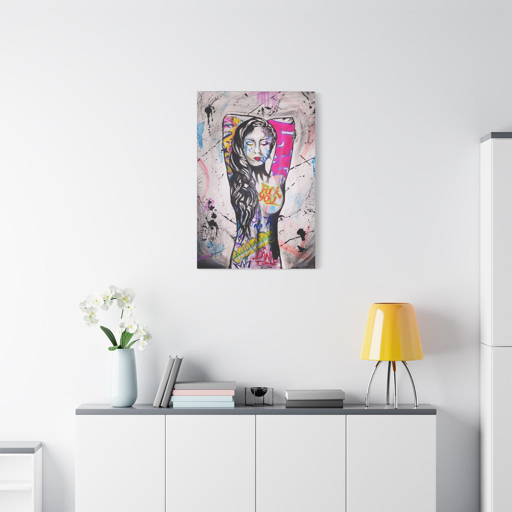 'Unlearnt' - Graffiti Portrait Matte Canvas Print — Urban Street Art Woman