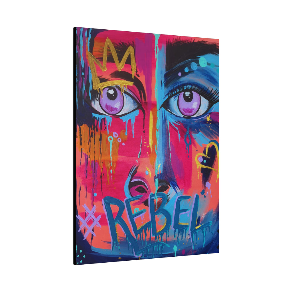 'Rebel'- Hand Painted (Print) Rebel Pop Art Face Matte Stretched Canvas