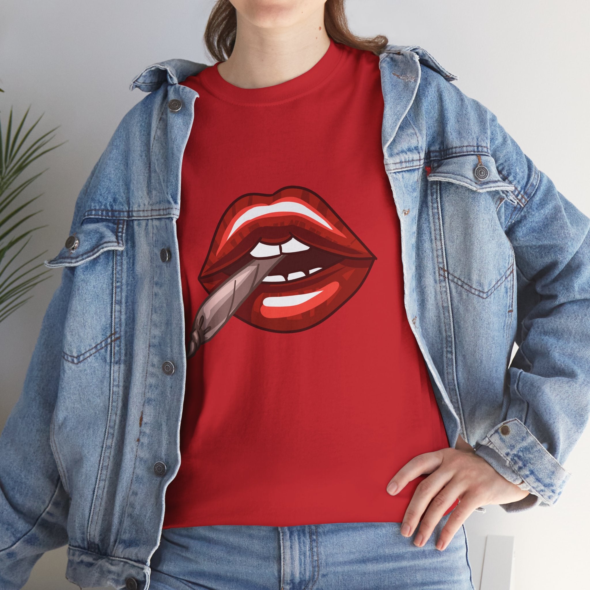 Graphic Tee — Red Lips Smoking Joint Design