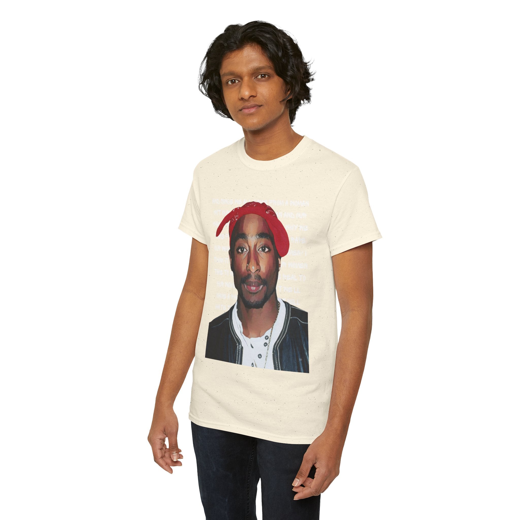 Pac Graphic Photo Tee with Keep Your Head Up Lyrics Text