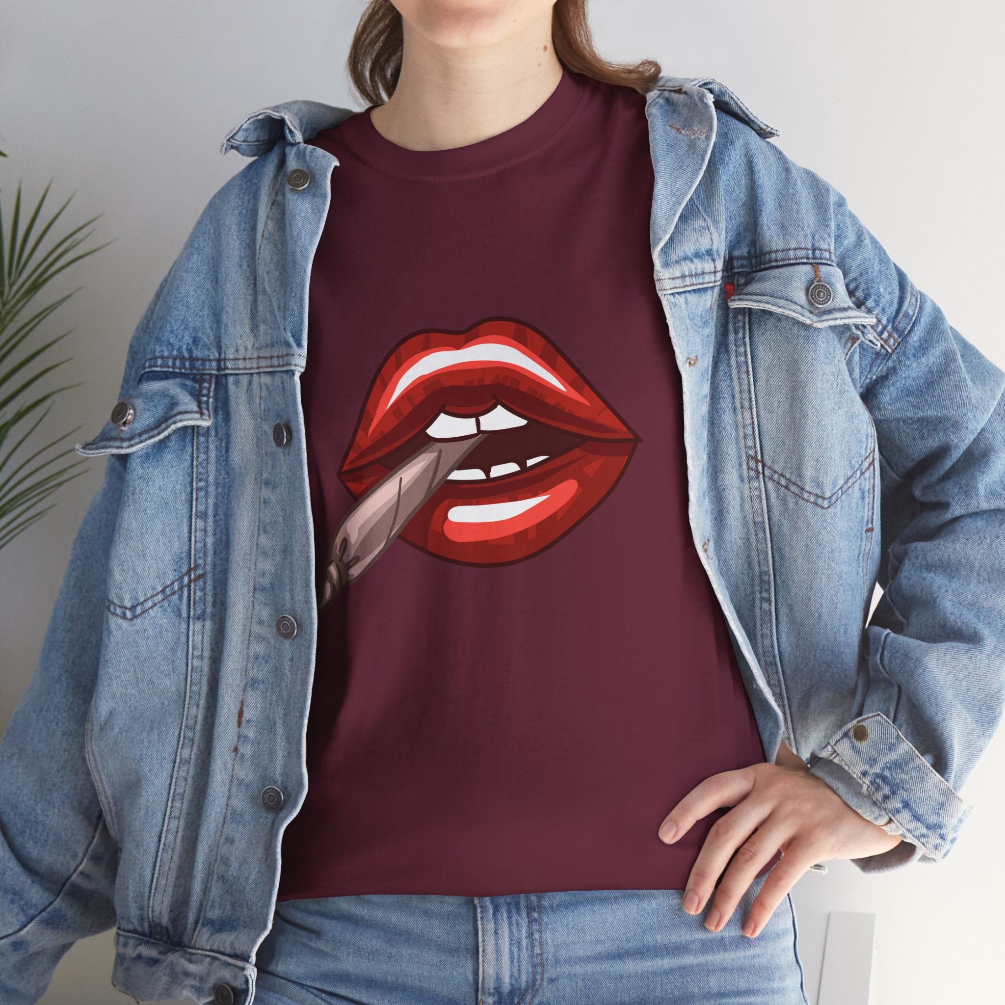 Graphic Tee — Red Lips Smoking Joint Design