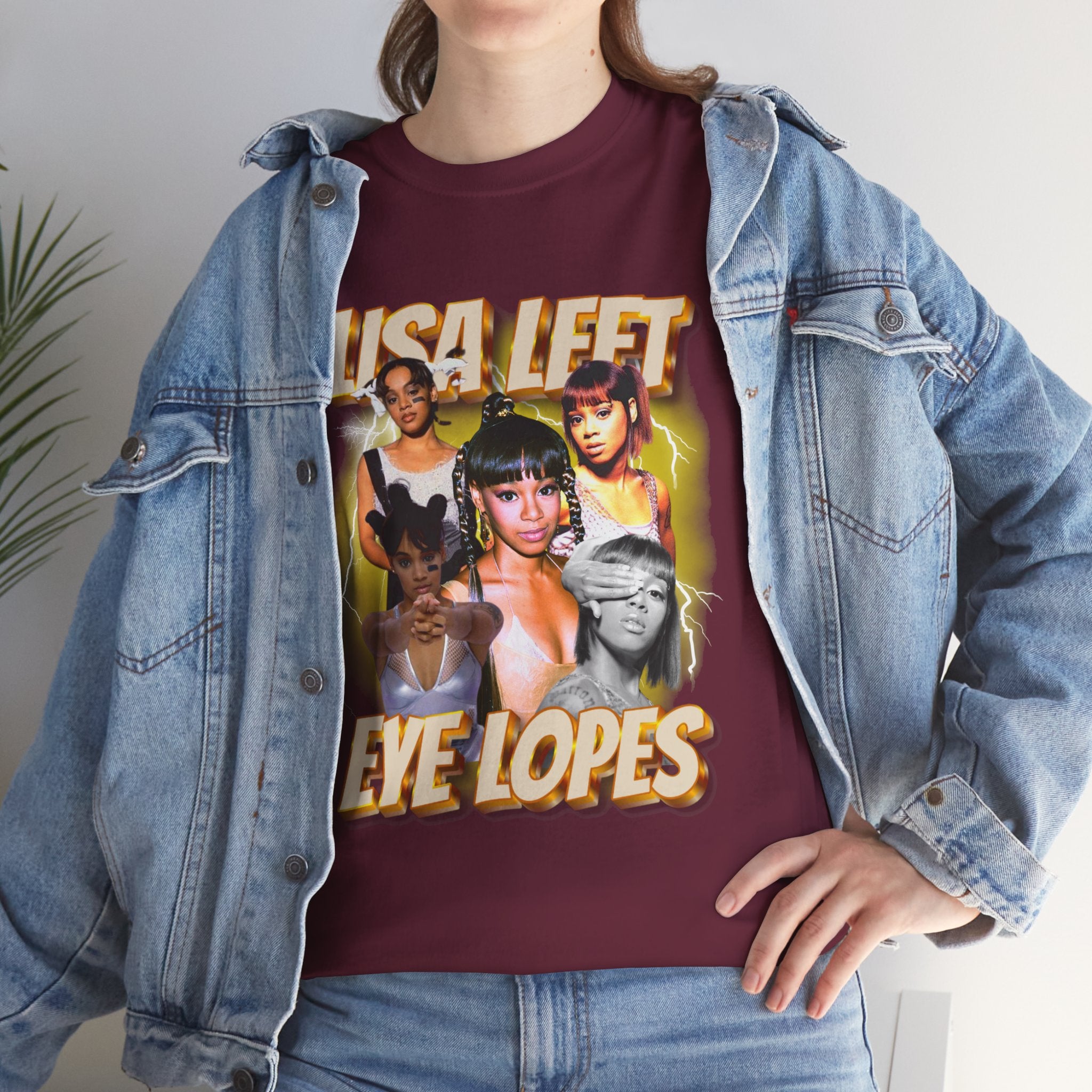 Lisa Left Eye Lopes Graphic Tee — Retro Collage Photo Design with 'Lisa Left Eve Lopes' Text
