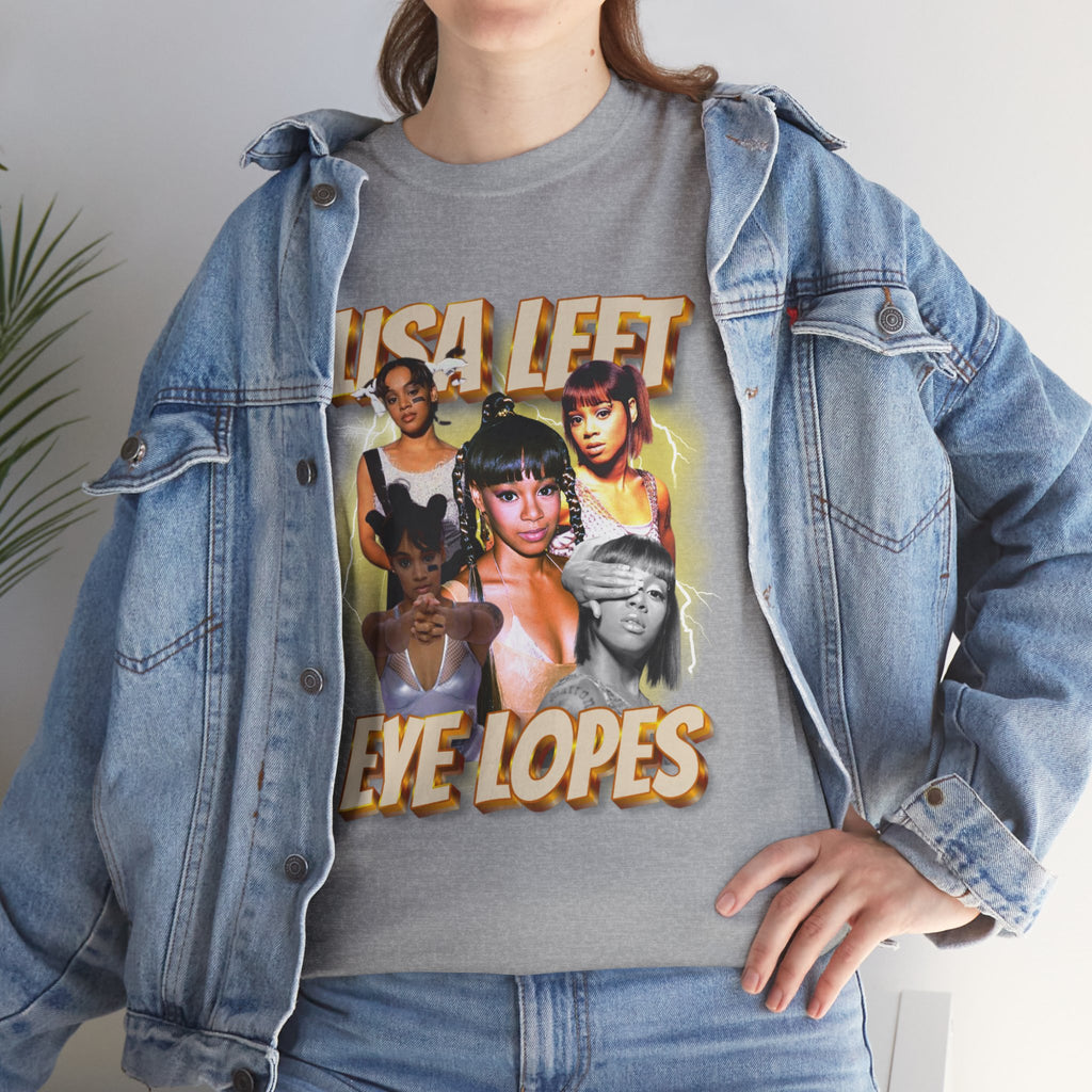 Lisa Left Eye Lopes Graphic Tee — Retro Collage Photo Design with 'Lisa Left Eve Lopes' Text